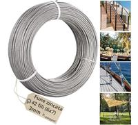 Parpyon Fune Acciaio Zincato 42 Fili cavo acciaio filo metallico per sospensioni, luci, recinzione lavori di fai da te, fissaggio (10, 3mm)