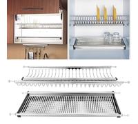 parpyon® Scolapiatti in Acciaio Inox 18/10 con Vaschetta Raccogli Gocce, Scolapiatti da incasso per pensile cucina VARIE MISURE Fissaggio a molle regolabile (76 CM)