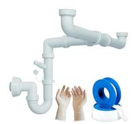 Parpyon® Sifone Lavabo Bagno o Lavello Cucina Tubo scarico lavandino Antiodore, Flessibile Rubinetto miscelatore Prolunga tubo filettato + nastro e guarnizione (Sifone Cucina 2V-SMALL)