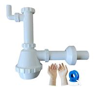 Parpyon® Sifone Lavello Cucina 1 Vasca Lavabo Bagno Tubo scarico lavandino Antiodore, Flessibile Rubinetto miscelatore Prolunga tubo filettato + nastro e guarnizione (Sifone Cucina 1V 1"-1/2)