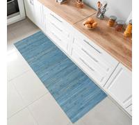 parpyon® Tappeto cucina Antiscivolo Lavabile BAMBOO passatoia al metro tappeto multiuso Finitura decapata shabby Chic tappeti bagno in legno resistente (BLU, 300 CM)