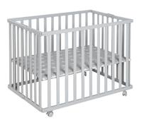 Parque infantil plegable - ROBA - LITTLE STARS - 75 x 100 cm - Altura regulable - 4 ruedas con freno - Madera lacada en gris topo - Estampado de estrellas