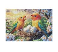 Parrot Couple Chicks Rompicapo 300 Pezzi Per Nonni E Nipoti Cartone Rigido Esercizio Mentale Per Serate in Famiglia Da Passatempo Con Poster Incluso 300 PCS（40x28cm）