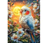 Parrot with Cherry Blossoms Under The Moon Puzzle 300 Pezzi Completo Di Accessori Cartone Spesso Per Adulti Scenery Science Fiction Con Poster Colla E Busta Per Tempo Libero Antistress Qualità Premiu