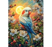 Parrot with Cherry Blossoms Under The Moon Puzzle 300 Pezzi Difficoltà Estrema Cartone Spesso Tema Monocromatico Wildlife Pet Per Appassionati Di Puzzle Antistrappo Non Sbiadisce Top Vendita 300 PCS