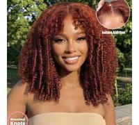 Parrucca 13x4 Pre-Everything pizzo Frontal Bye Bye Slip pizzo Front Rosso-Marrone Ispirata Twist-Out con Ricci Morbidi e Cordino Invisibile, Vestibilità Traspirante Senza Sforzo per Tutte le Misure di