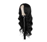 Parrucca 1pc parte centrale capelli lunghi onda grande meccanismo di seta sintetico ad alta temperatura copertura intera della testa for le donne(103F-black)