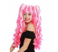 Parrucca 3-tlg Codini Rimovibile Donna Cosplay Lungo Riccio Bianco Rosa Mix