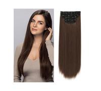 Parrucca 4 pezzi/set 24" pezzo di capelli lunghi lisci e spessi clip di capelli sintetici nelle estensioni dei capelli for le donne 180g estensioni dei capelli sintetici a testa piena con 11 clip Pa