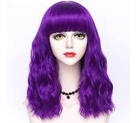 Parrucca 45 Cm Halloween Anime Party Cosplay Parrucca Resistente Al Calore Riccia Multicolore Media Lady Capelli Sintetici + Berretto Parrucche Grigie Per Donna (Viola)