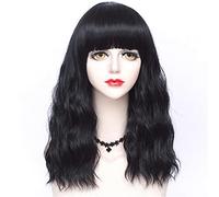 Parrucca 45 Cm Halloween Anime Party Parrucca Cosplay Resistente Al Calore Multi-Colore Ricci Medi Lady Capelli Sintetici + Berretto Parrucche Grigie Per Le Donne (Nero)
