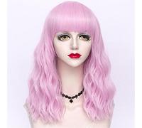 Parrucca 45Cm Halloween Anime Party Parrucca Cosplay Resistente Al Calore Multicolore Riccia Media Lady Capelli Sintetici + Berretto Parrucche Grigie Per Donna (Rosa)