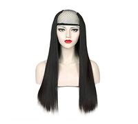 Parrucca a 3/4 per capelli sottili, da donna, 61 cm, snythetic a forma di U, capelli lisci neri