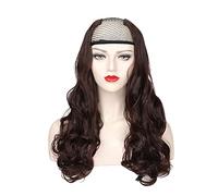 Parrucca a 3/4 per capelli sottili, da donna, 61 cm, snythetic a forma di U, capelli ricci e ondulati, marrone scuro