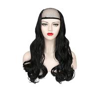 Parrucca a 3/4 per capelli sottili, da donna, 61 cm, snythetic a forma di U, capelli ricci ondulati, colore nero