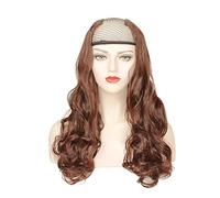Parrucca a 3/4 per capelli sottili, da donna, 61 cm, snythetic a forma di U, parrucca riccia ondulata marrone chiaro