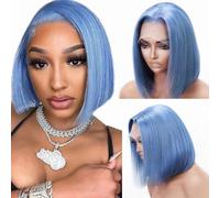 Parrucca a caschetto anteriore in pizzo blu chiaro per capelli umani 13x4 parrucche anteriori in pizzo Pre pizzicate parrucche Bob senza colla 8 pollici densità 180% 13x4 HD parte profonda brasiliana