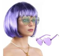 Parrucca A Caschetto Corto Da Donna Con Occhiali Da Sole - Parrucche A Caschetto Colorate Con Capelli Sintetici Per Festival Musicali Di Natale In Costume Di Halloween
