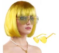 Parrucca A Caschetto Corto Da Donna Con Occhiali Da Sole - Parrucche A Caschetto Colorate Con Capelli Sintetici Per Festival Musicali Di Natale In Costume Di Halloween