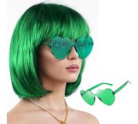 Parrucca A Caschetto Corto Da Donna Con Occhiali Da Sole - Parrucche A Caschetto Colorate Con Capelli Sintetici Per Festival Musicali Di Natale In Costume Di Halloween