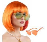 Parrucca A Caschetto Corto Da Donna Con Occhiali Da Sole - Parrucche A Caschetto Colorate Con Capelli Sintetici Per Festival Musicali Di Natale In Costume Di Halloween