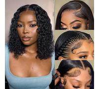 Parrucca a caschetto da 12 pollici capelli umani parrucche corte arricciate capelli veri per donne nere Acconciatura bob densità 180% con pizzo parrucca frontale in pizzo capelli veri 13 x 4 senza