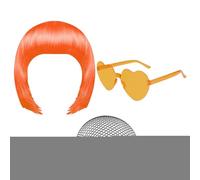 Parrucca a caschetto da donna, set con parrucca e occhiali da sole al neon, per cosplay e cosplay, per donne e ragazze, per eventi a tema, convegni di fumetti, feste in costume, spettacoli scolastici