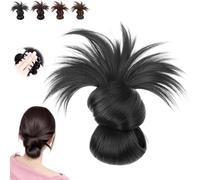 Parrucca a chignon con piume, con clip, per aumentare facilmente il volume dei capelli, aspetto naturale, chignon per capelli morbidi da indossare tutti i giorni (nero)