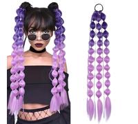 Parrucca a coda di cavallo con bolle a lanterna da 2 pezzi for donna, acconciatura con treccia lunga for foto di stile di strada piccante da ragazza(Deeppurplelightpurple)