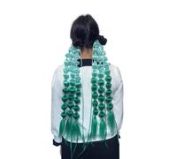 Parrucca a coda di cavallo con bolle a lanterna da 2 pezzi for donna, acconciatura con treccia lunga for foto di stile di strada piccante da ragazza(Lightgreendarkgreen)