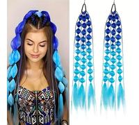 Parrucca a coda di cavallo con bolle a lanterna da 2 pezzi for donna, acconciatura con treccia lunga for foto di stile di strada piccante da ragazza(Sapphireblueskyblue)