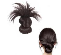Parrucca a forma di coda di cigna con piume, pezzo disordinato per chignon, con clip per capelli disordinati, da donna, con clip per chignon disordinato, castano scuro con riflessi (marrone nero)