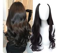 Parrucca a forma di U da donna, con parte centrale sintetica, un pezzo, extension ondulata, 61 cm, colore nero