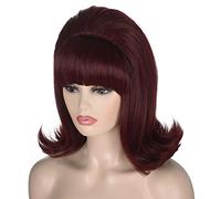 Parrucca a scatto anni '60 | FVCENT 70's Retro Beehive Style Look vintage Flicked Beehive Bob Parrucca stile anni '50 Costume Parrucca da donna con frangetta (Burgundy)