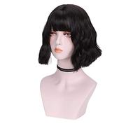 Parrucca Acconciatura Corta Parrucche Ondulate Acqua Per Le Donne Capelli Sintetici Con Frangetta Parrucca Mista Nero Marrone Haze Blu Parrucche Grigie Per Le Donne (B 10 Pollici)