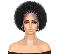 Parrucca afro a sbuffo con treccia intrecciata per donne nere, trecce cucite, parrucche anteriori senza colla, treccia afro fortunata, capelli neri sintetici naturali