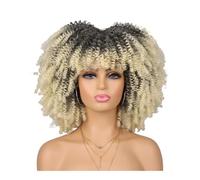 Parrucca afro anni '70 e '80 for donne nere, parrucca sintetica corta e riccia con frangia for l'uso quotidiano alle feste(Ombre Blonde)
