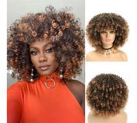 Parrucca Afro Con Capelli Sintetici Europei E Americani, Capelli Ricci Africani, Fascia Completa, Sfumatura Marrone