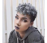 Parrucca afro corta for donna Parrucca crespa riccia nera grigia Divertente grande rimbalzante e soffici parrucche sintetiche premium for cosplay e feste quotidiane