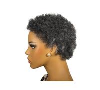 Parrucca afro corta senza colla, da indossare e indossare, con capelli umani ricci for donne nere, parrucche afro crespe for l'uso quotidiano alle feste Topper per Capelli da Donna(Grey)