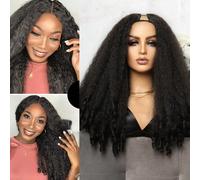 Parrucca Afro Crespa Naturale Nera Da 20 Pollici U / V, Con Riccioli Morbidi E Ondulati, Capelli Sintetici Lisci Kink, Senza Colla, Senza Clip Per Donne, Non C'è Bisogno Di Lasciare Fuori La Metà Dell
