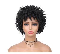 Parrucca afro da donna africana, parrucca con dreadlock, parrucca riccia soffice afro africana, parrucca treccia riccia da 6 pollici(Color:Black)