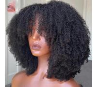 Parrucca Afro Kinky Curly con Frangia Parrucca Intera in Capelli Umani Fatta a Macchina con Parte Superiore del Cuoio Capelluto Densità 200 Parrucche Brasiliane Corte Ricce-8 pollici-150 Densità-Color