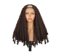 Parrucca afro riccia con parte a V e riccioli elastici, capelli sintetici crespi senza colla for donna Extension per Capelli(Black Brown)