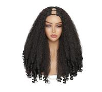 Parrucca afro riccia con parte a V e riccioli elastici, capelli sintetici crespi senza colla for donna(Dark Brown)