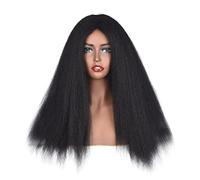 Parrucca afro riccia lunga nera per donne nere, parrucche lisce e crespe, parrucca sintetica con riga centrale completa e soffice per africani, regolabile da 24"/60 cm