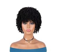 Parrucca afro riccia, parrucche sintetiche grigie crespe for donne nere con frangia, parrucche cosplay(Black)