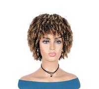 Parrucca afro riccia, parrucche sintetiche grigie crespe for donne nere con frangia, parrucche cosplay(Brown blonde)