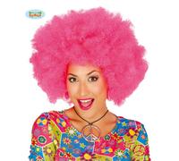Parrucca afro rosa extra ricciolona hippie clown