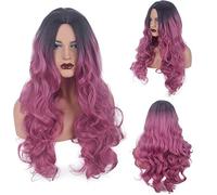 Parrucca alla moda per uso quotidiano da donna, capelli lunghi e ricci, tinta a metà punto, multicolore, sfumatura nera, blu, grande, ondulata, soffice